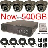 USA Security Store --- CCTV 4 Sony CCD Day/Night Vision Color Vandal Dome Cameras with 4 CH Security Surveillance DVR System Built-in 500GB HDD, Included 4x65FT video cables and Power Supplies KIT