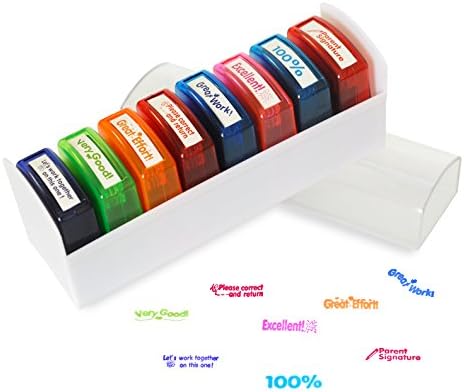 ECR4Kids ELR-0361 Self-Inking Teacher Classroom Student Recognition Stamps, 12-Piece Assorted Set Great For Toddler Boys / Girls
