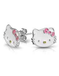 Bling Jewelry Girls Pink White Enamel Cool Kitty Cat Stud Earring 925 Silver