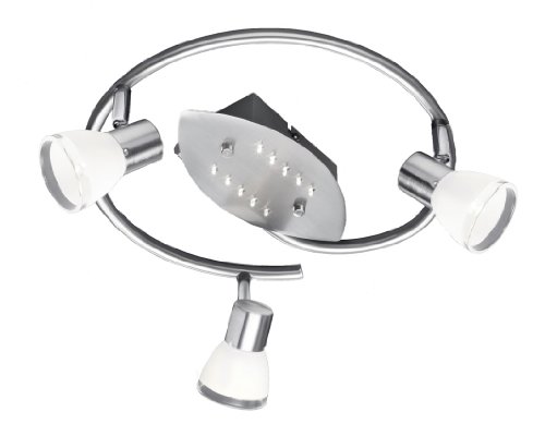 Trio-Leuchten Halogen/LED-Deckenleuchte in nickel matt, Glas wei&szlig; satiniert/Rand klar, inklusiv 3x G9 28W + 10x 0.06W LED, Durchmesser: 30 cm 8284 ...