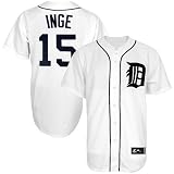 MLB Men's Detroit Tigers Brandon Inge White Home Short Sleeve 6 Button Synthetic Replica Baseball Jersey  (White, Small)