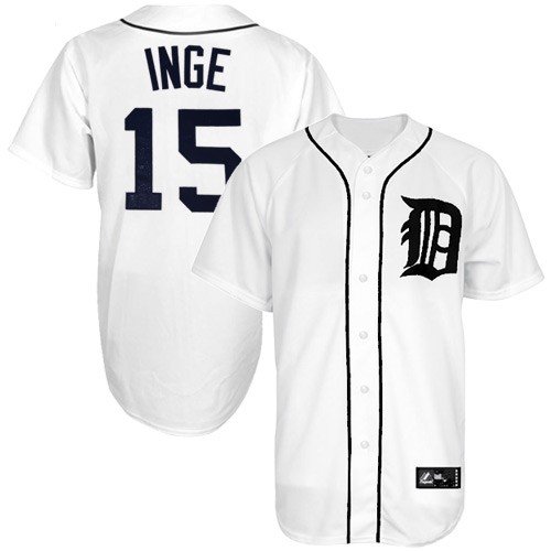 MLB Men's Detroit Tigers Brandon Inge White Home Short Sleeve 6 Button Synthetic Replica Baseball Jersey Spring 2012  (White, Large)