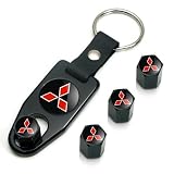 Mitsubishi Red Logo Wrench Keychain & Black Tire Valve Caps Set