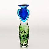 Hand Blown Blue & Green Sommerso Art Glass Vase 12.5