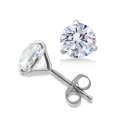 10k White Gold Natural White Quartz Round Cut Stud Earrings Studs -1.60 cttw