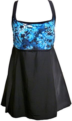 Beach Native Classic Womens Blue & Black Tie Dye 1 Piece Swimsuit Swim Dress