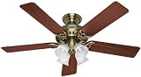 Hunter 20182 52 Inch Studio Series Ceiling Fan Antique Brass with Walnut/Medium Oak Blades