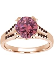 1.10 Ct Round Pink Diamond Red Garnet 18K Rose Gold Ring
