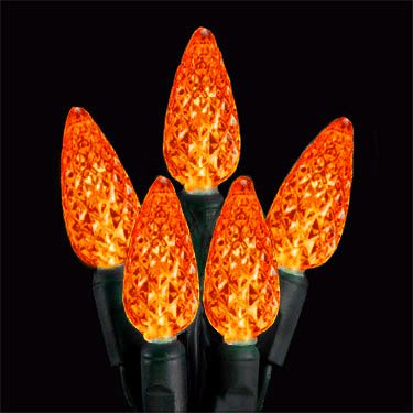 Sienna Amber Orange LED C6 Christmas Lights with Green Wire, Set of 70