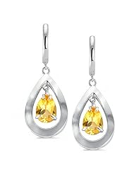 CleverEve Luxury Series Pear Shaped Sterling Silver Earrings w/ 9mm Pear Cut Genuine Citrine Center Stones