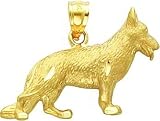 14K Gold Diamond-Cut German Shepherd Pendant Charm