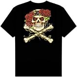 Biker Skull & Crossbones with Roses Motorcycle T-shirt Tee Shirt - (back print)