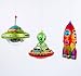 Christmas Retro Flying Saucer, Alien & Space Rocket Ship, Glass Sci Fi Ornaments, Set of 3 Styles