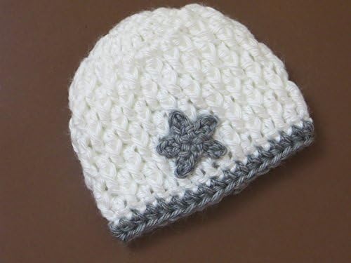 Preemie Hat - White Handmade Textured Crochet Beanie with Gray Star