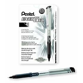 Pentel EnerGel Liquid Gel Pen, Medium Metal Tip, Silver Barrel, Black Ink, Box of 12 (BL17-A)