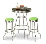 Chrome Bar Table & 2 Chrome Finish Glitter Green Vinyl Seat Barstools