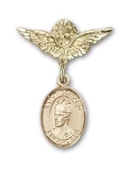 Gold Filled Baby Badge with St. Edward the Confessor Charm and Angel w/Wings Badge Pin