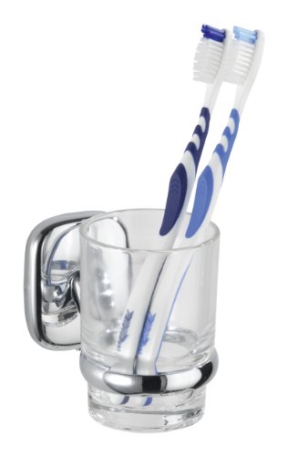 Wenko 17927100 Zahnputzbecher und -halter Ribera - Glas, Chrom rostfrei, 7 x 9.5 x 11.5 cm