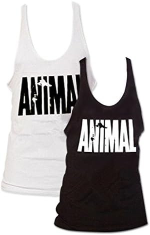 Pack of 2 Mens Animal Letter Print Muscle Gym Stringer Tank Top for Bodybuilding Black   White Large  Black   White  Asia Large