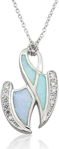 Sterling Silver Lab Created Blue Opal Wing Necklace with 18inch Silver Chain