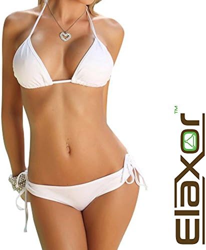 ElaxorTM Women's 2PCS Tie Side Bottom Swimsuit - Bikini Swimwear -Beachwear Bikini Set (White)