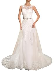 Modest Crystal Beaded Crystals Illusion Lace Satin Natural   Waistline  Dress