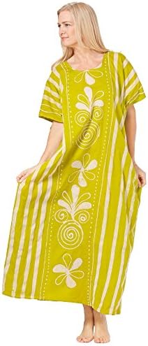 100% Cotton Beach Kaftan One Size in Lime Cabana