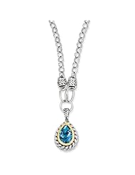 SS 14K Gold 6.80 Swiss Blue Topaz 17in Vintage Style Necklace 6.8ct