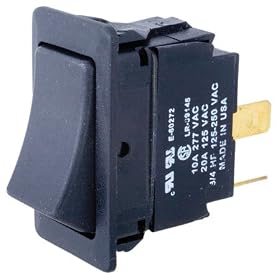 Single Pole, SPST, On-Off circuit, .83 x 1.45 installation holes, Appliance Rocker Switch, Color=Black (1 Each)