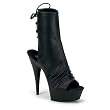 5 3/4 Inch Heel Sexy Peep Toe Ankle Boot Open Back Mid Platform Black Leather