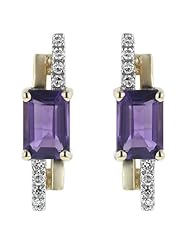 14K Yellow Gold 1.08ct Powerful Love Diamond & Emerald Amethyst Huggie Earrings