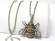 BIG BLING Bumble Bee Amber & Aurora Borealis Crystal Antiqued Brass Pendant Necklace - 30" Brass Chain