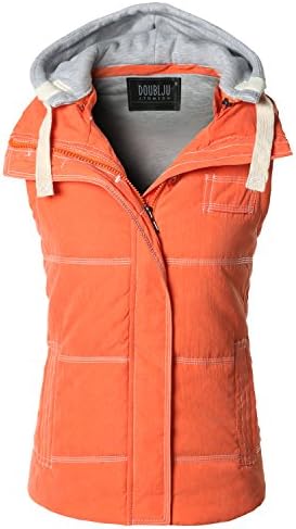 SJSP Women Trendy Full Zip-Up Body Warmer Hooded Vest ORANGE,S