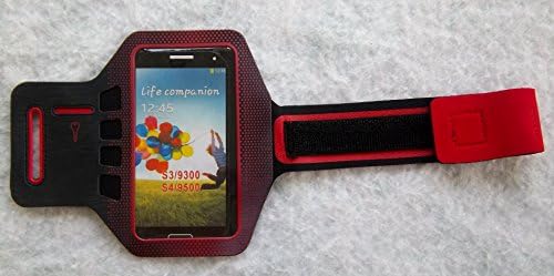 Neoprene Armband for any cell phone which Screen less than 5 inch, including iPhone 6/5/5s/5c/4s/4, Samsung S5/S4/S3, iPod Touch, LG, with Key &amp; Small Money pocket, for workouts, running, cycling, or any fitness activity outside or in the gym (Red)