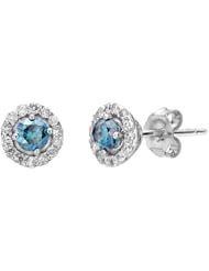 Blue Diamond and Micropave Diamond Earrings in 14k White Gold