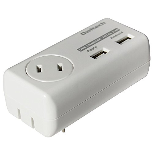 オウルテック 360°回転プラグ採用 AC/USBアダプタ USB2口(合計2.4A出力)+AC1個口(合計1500w) 各種スマートフォン タブレット対応 ホワイト OWL-ACU2A1F24-WH