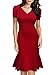 Miusol Women's Official V-Neck Retro Cap Sleeve Fitted Business Cocktail Dress (Large, Red)