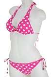 Pink with White Polka Dots Halter Top & Tie Side Bottom Bikini Set
