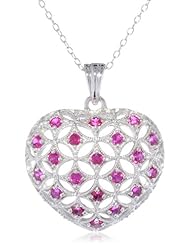 Sterling Silver and Created Gemstone Heart Pendant Necklace, 18"