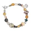 Colorful Gemstone, Sterling Silver Porcelain and Glass Bead Toggle Bracelet with Double Sided Fish Charm, 7 1/4" Length, #7529