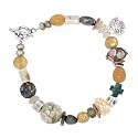Colorful Gemstone, Sterling Silver Porcelain and Glass Bead Toggle Bracelet with Double Sided Fish Charm, 7 1/4" Length, #7529