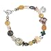 Colorful Gemstone, Sterling Silver Porcelain and Glass Bead Toggle Bracelet with Double Sided Fish Charm, 7 1/4" Length, #7529