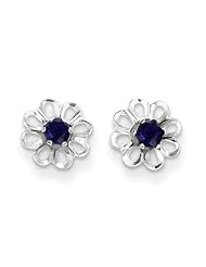 MadiK® 14K White Gold Polished Flower w/ Blue CZ Post Stud Earrings