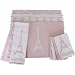 Pink White Dish Towels, Placemats and Napkins with Eiffel towel and ball fringe