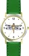 Dragonfly or Dragon Fly Insect - Animal - WATCHBUDDY&reg; DELUXE TWO-TONE THEME WATCH - Arabic Numbers - Green Leather Strap-Size-Women's Size-Small