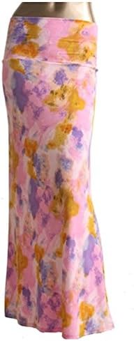 Azules Women'S Poly Span Multiple Selection Print Maxi Skirt (M, Pink Art D40)