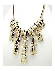 Gold Leather Necklace In White Base
