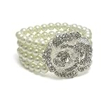 Rhinestone Rose with Pearl Like Beads Stretch Bracelet Fashion Jewelry