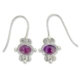 Sterling Silver Cabochon Amethyst Dangle Earrings by Sajen