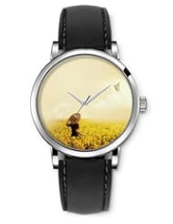 SPRAWL Aanalog Fashion Series Silver Ladies Watches of Genuine Black Leather Strap,Unique Wrist Watch for Women Girls Designed with Children in the field